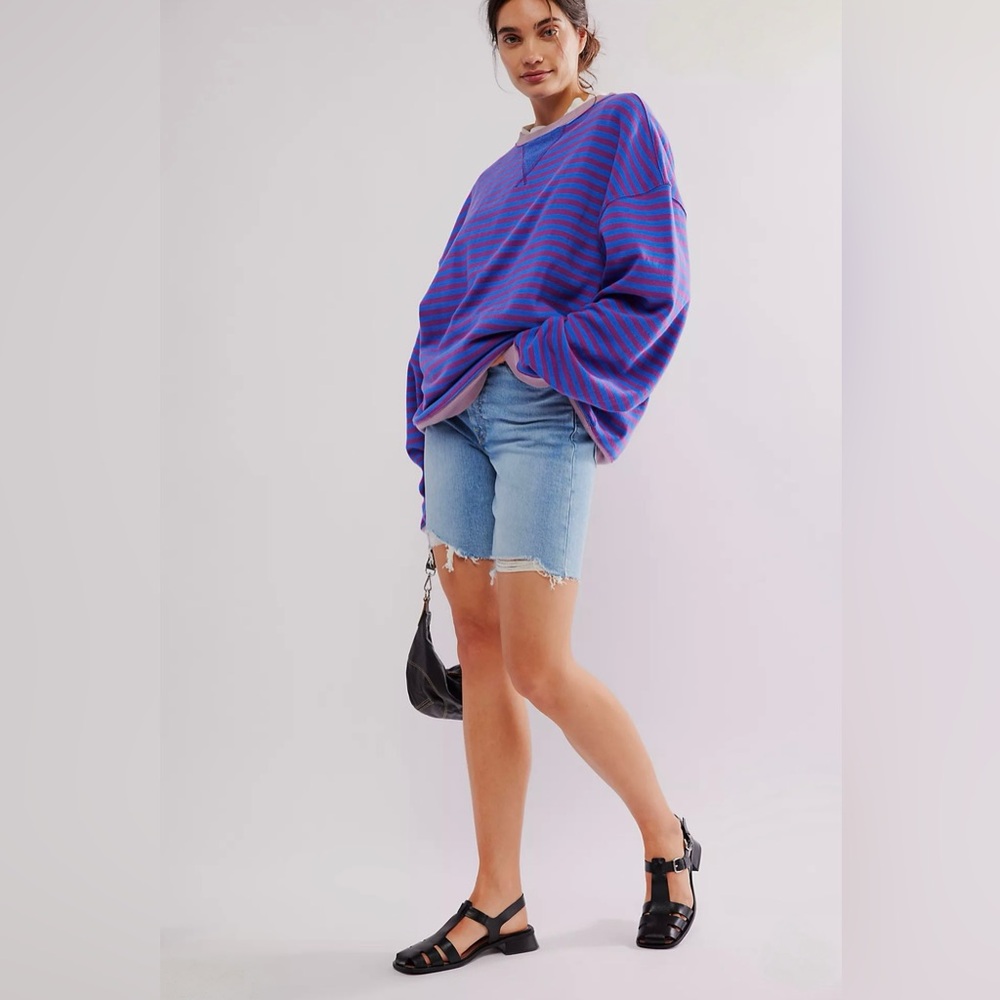 Free People Classic Striped Oversized Crewneck